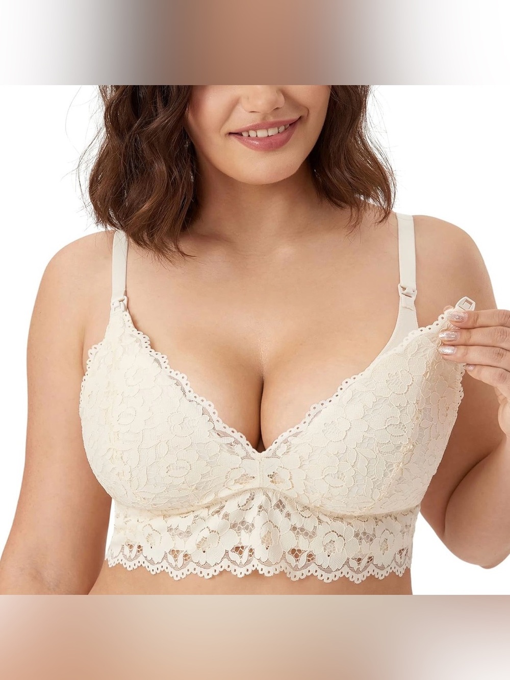 Lace Longline Nursing Bralette in Ivory